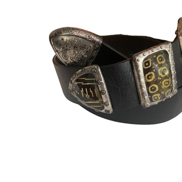 CHICO\'s Genuine Cow Leather Belt w/Double Buckle Brown/Black Tribal Print Size S main image 4